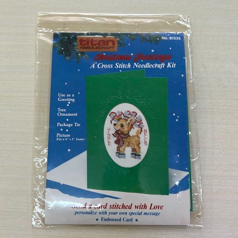 Titan Needlework Christmas Cross Stitch Greeting‎ Card Kit Reindeer New Sealed